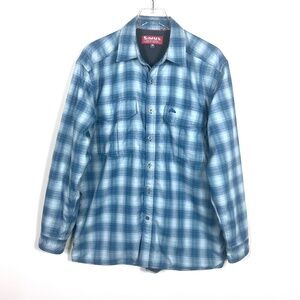 SIMMS Coldweather LS Shirt Jacket Fleece Lined Shaket Blue Plaid Size Medium